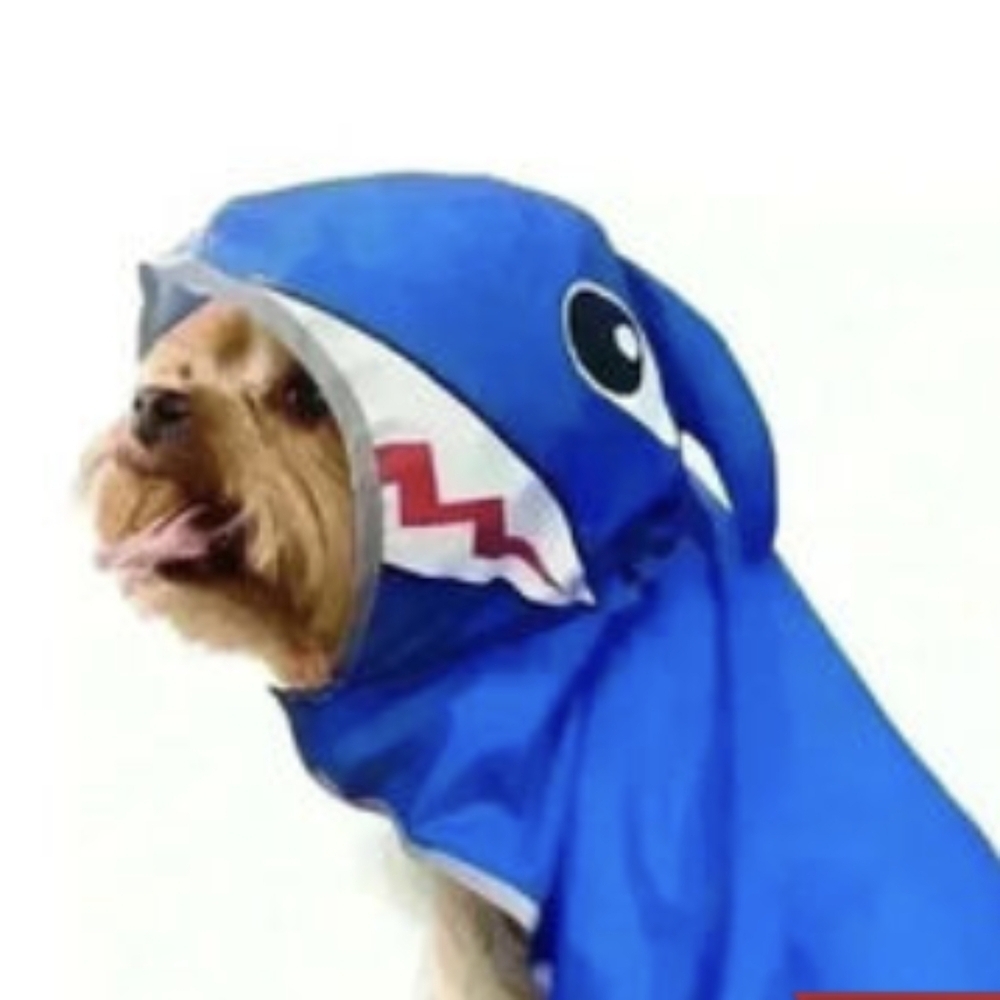 New Fetchwear Dog Rain Coat Blue Shark Pet Rain Coat, Size M 17" New